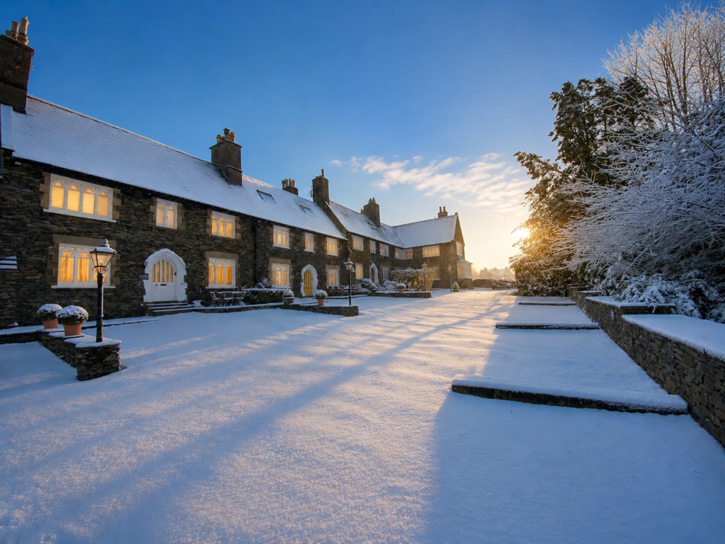 A snowy winter morning at our big houses in the Lake District.