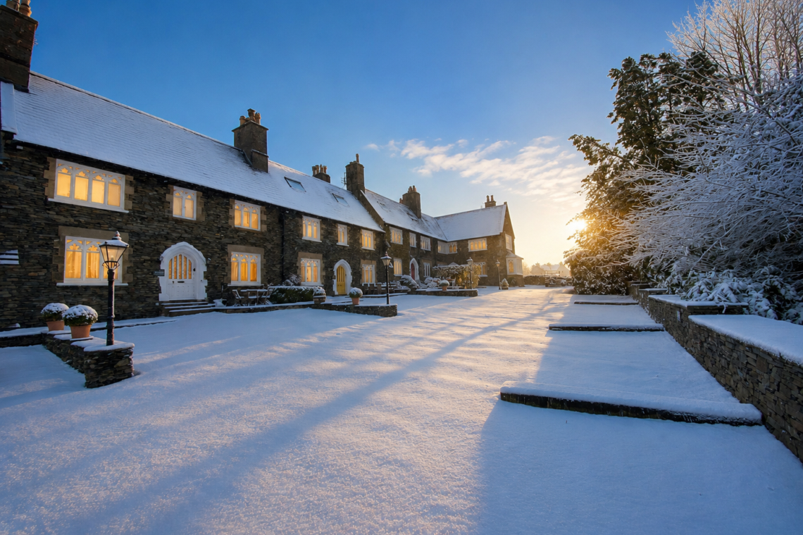 A snowy winter morning at our big houses in the Lake District.